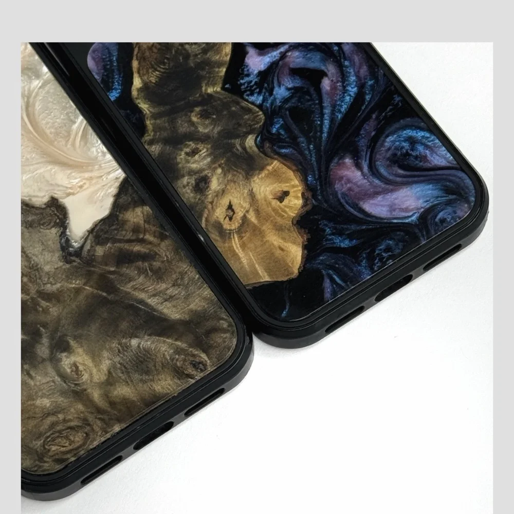 Carved iPhone 12 Pro Case (3) One Of A Kind Burl Wood Epoxy Resin Carved Magnet